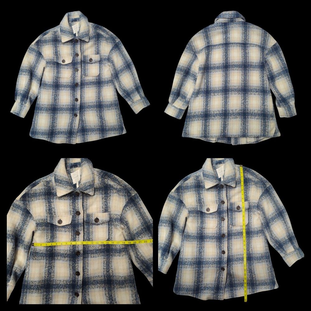 Avec Les Filles Blue & White Plaid L/S Faux Wool Button Up Flannel Shacket Sz S